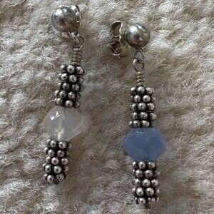Delicate Silver Beaded Earrings with blue and clear crystals